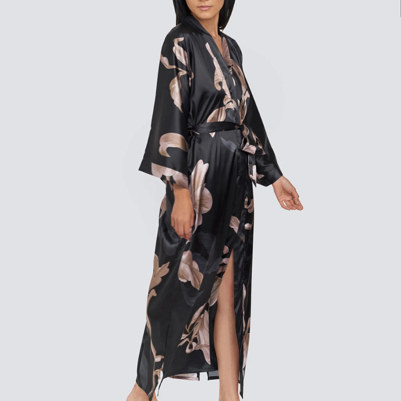 The Ayame Long Satin Kimono Robe
