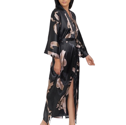 The Ayame Long Satin Kimono Robe